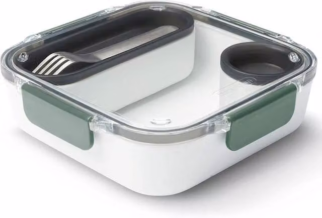 Black+Blum Stainless Steel Leakproof Lunch Box with Dividers and Cutlery in Olive Green