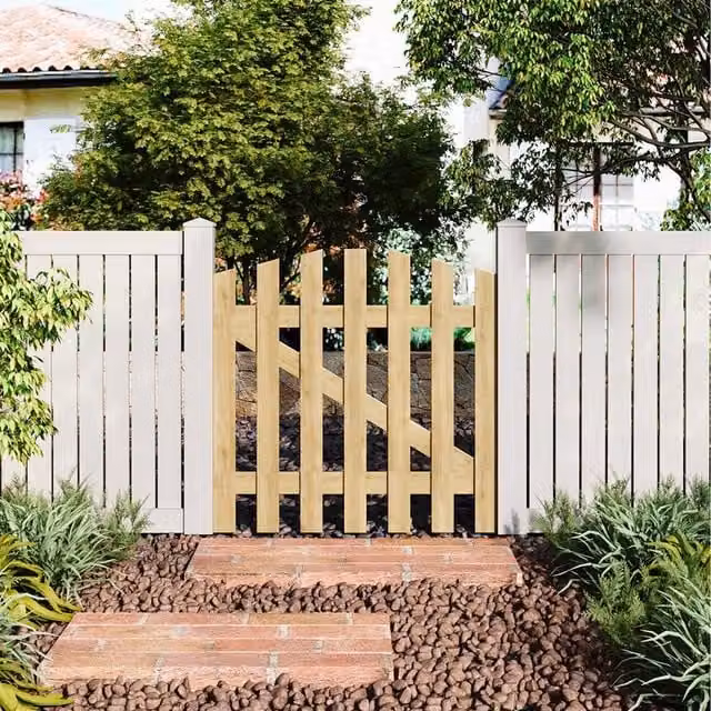 Komore Brown Spruce Wood Garden Fence Swing Gate with Latch, Width: 90 cm