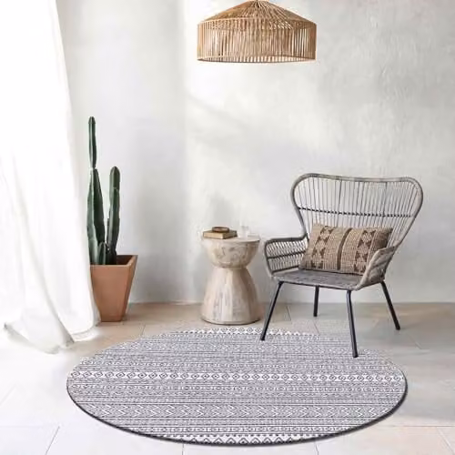 Livabliss Mimi Prague Indoor Outdoor Boho Pattern Rug, Black and White, W/D: 160 x 160 cm – 1