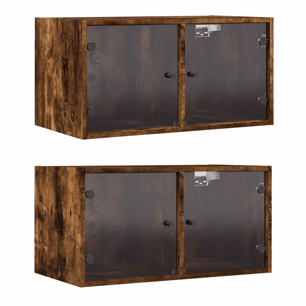 Berkfield Home Wall Mounted Cabinets with Glass Doors, 2 Piece, Smoked Oak, Brown, W: 68.5 cm, D: 37 cm, H: 35 cm – 2