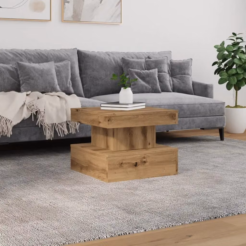Berkfield Home Artisan Oak Coffee Table with LED Lights in Brown, W/D/H: 50 x 50 x 40 cm – 4