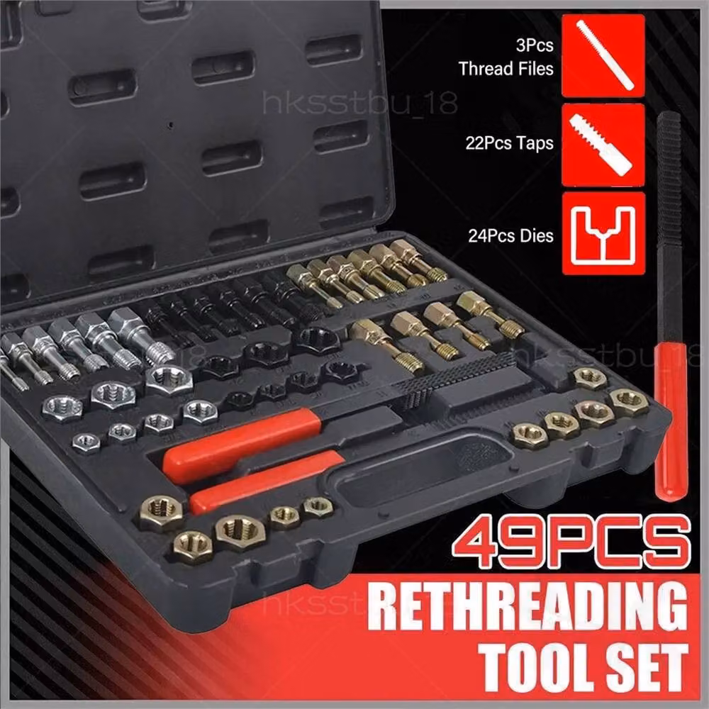 EONLION 49-Piece Thread Repair Chaser Kit, UNC UNF Metric Thread Restorer in Black – 3