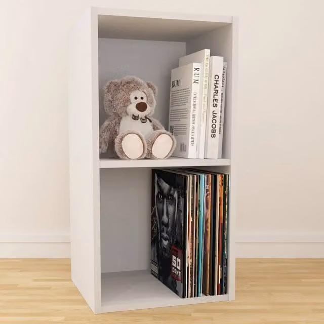 FORGEVIO L Music Record Storage Box Cube 12 inch Cabinet Case Unit in White