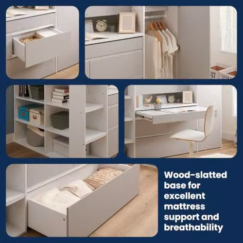 Flair Bailey Mid-Height Childrens Cabin Bed with Drawers and Bedside Shelf in White and Grey, W/D/H: 196.0 x 90 x 130.4 cm – 2