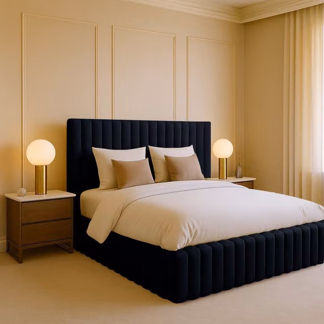 Desire Deco Plush Velvet Upholstered Panel Bed Frame, Black, W: 180 cm, D: 200 cm