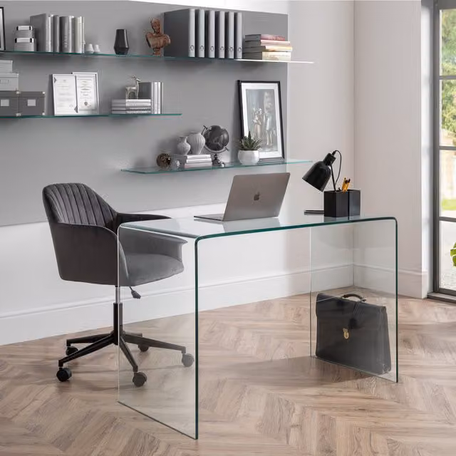 Julian Bowen Kahlo Velvet Swivel Office Chair in Grey and Black, H 96.0 x W 62.0 x D 56.5 cm – 5