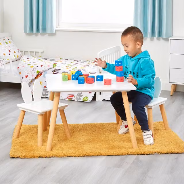 Liberty House Toys Bunny Wooden Table and Two Chairs Set in White Pine