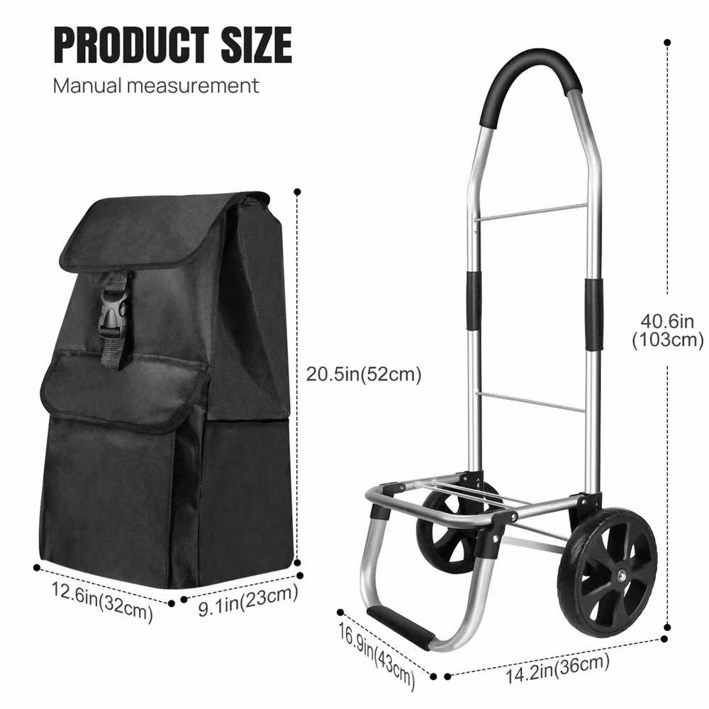 VOGREX 40L Folding Shopping Trolley with 2 Wheels, Black – 3