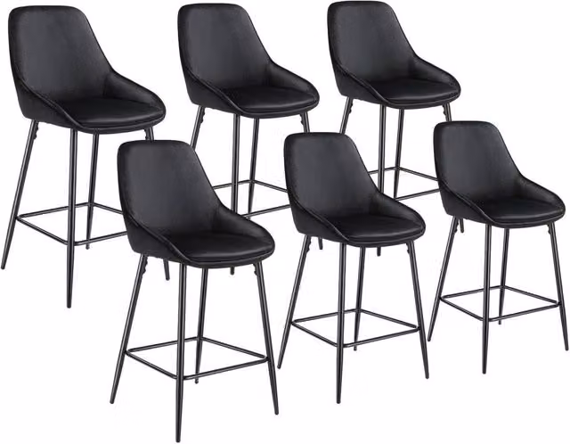 tectake Set of 6 Siera Bar Stools in Black Velvet Look with Metal Legs – 7