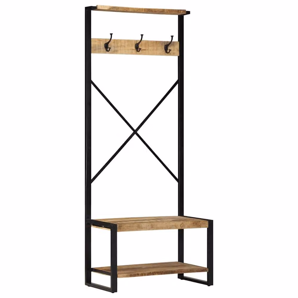 Berkfield Home Rustic Mango Wood Clothes Rack in Brown, W/D/H: 80 x 40 x 190 cm – 2