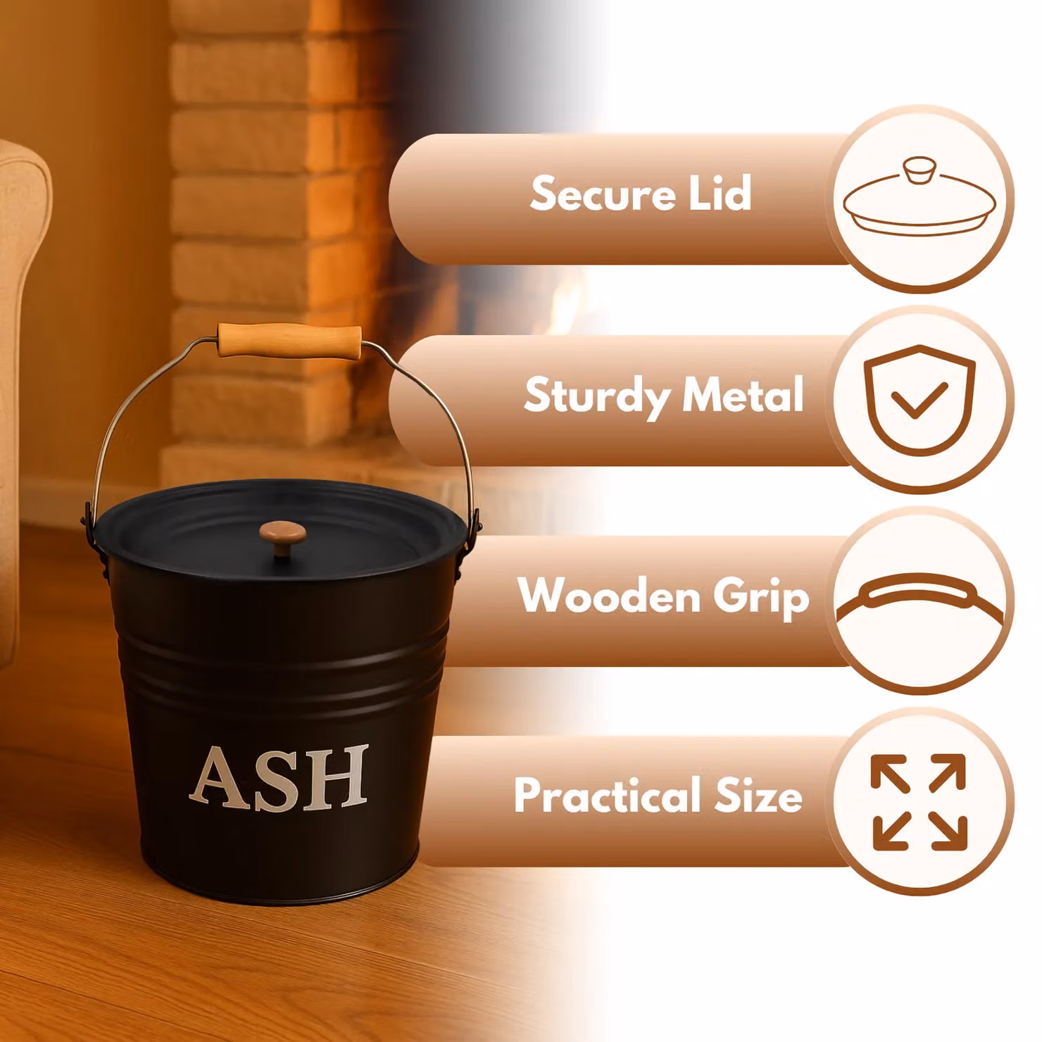 Marco Paul 12L Metal Fire Ash Bucket with Lid in Black and Grey – 3