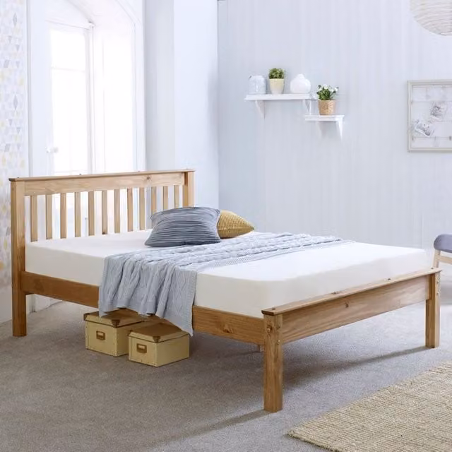 Rest Relax Colwick Small Double Waxed Pine Wooden Bed in Beige, W/D/H: 120 x 200 cm