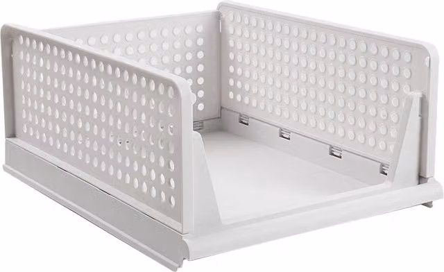 Lifeideas Foldable and Stackable Plastic Pull-Out Divider Basket in White, 27l