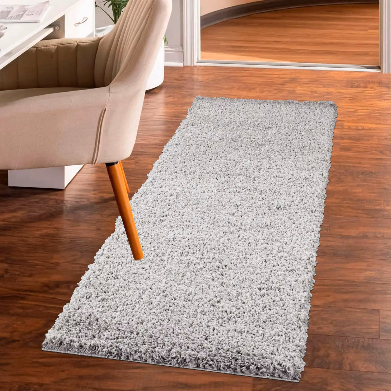 Smart Living Silver and Grey Shaggy Area Rug with 5cm Pile, W: 60 cm, L: 110 cm – 3
