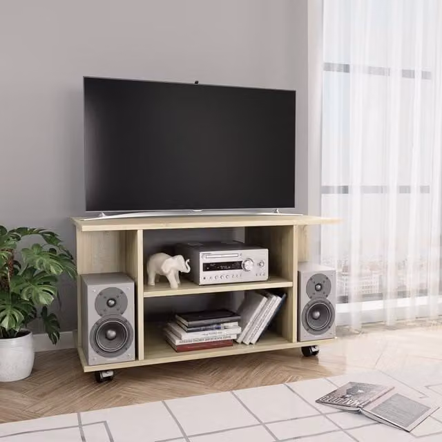 Berkfield Home Sonoma Oak TV Cabinet in Brown with Castors, W/D/H: 80 x 40 x 45 cm