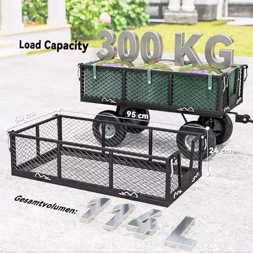 Outsunny Garden Trolley Cart with Removable Liner and Quick-Release Sides, Green – 6