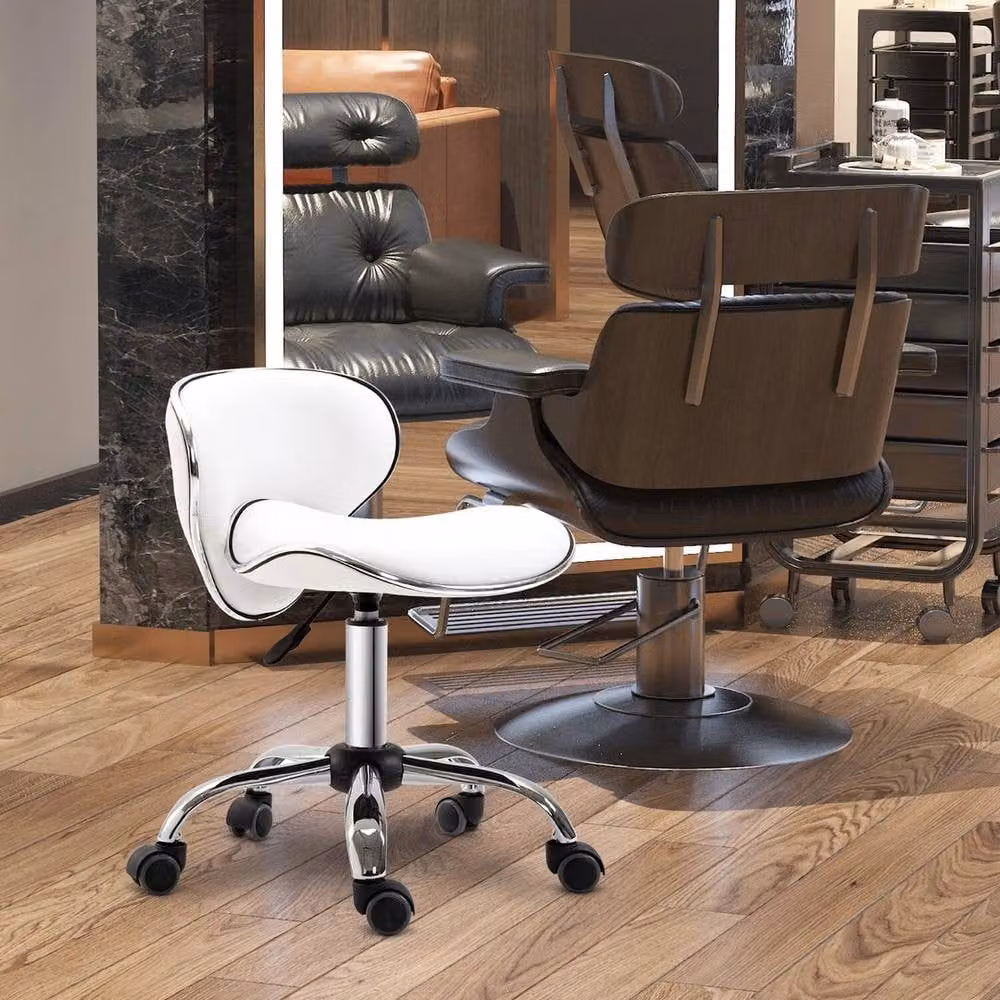 FORGEVIO Modern White Synthetic Leather Task Chair with Castors for Home Office or Beauty Salons – 2