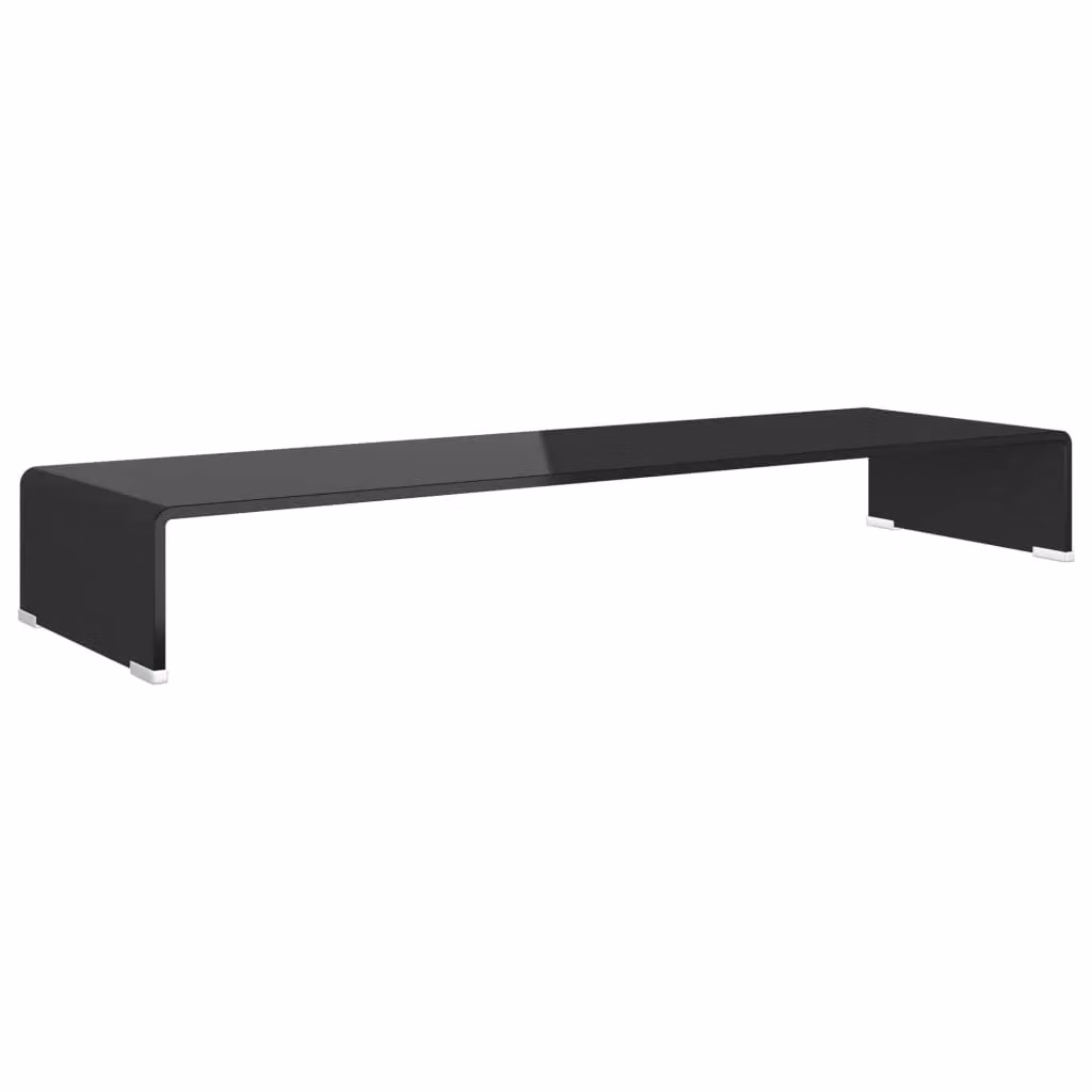 Berkfield Home Black Glass TV Stand and Monitor Riser, W: 100 cm, D: 30 cm, H: 13 cm – 2