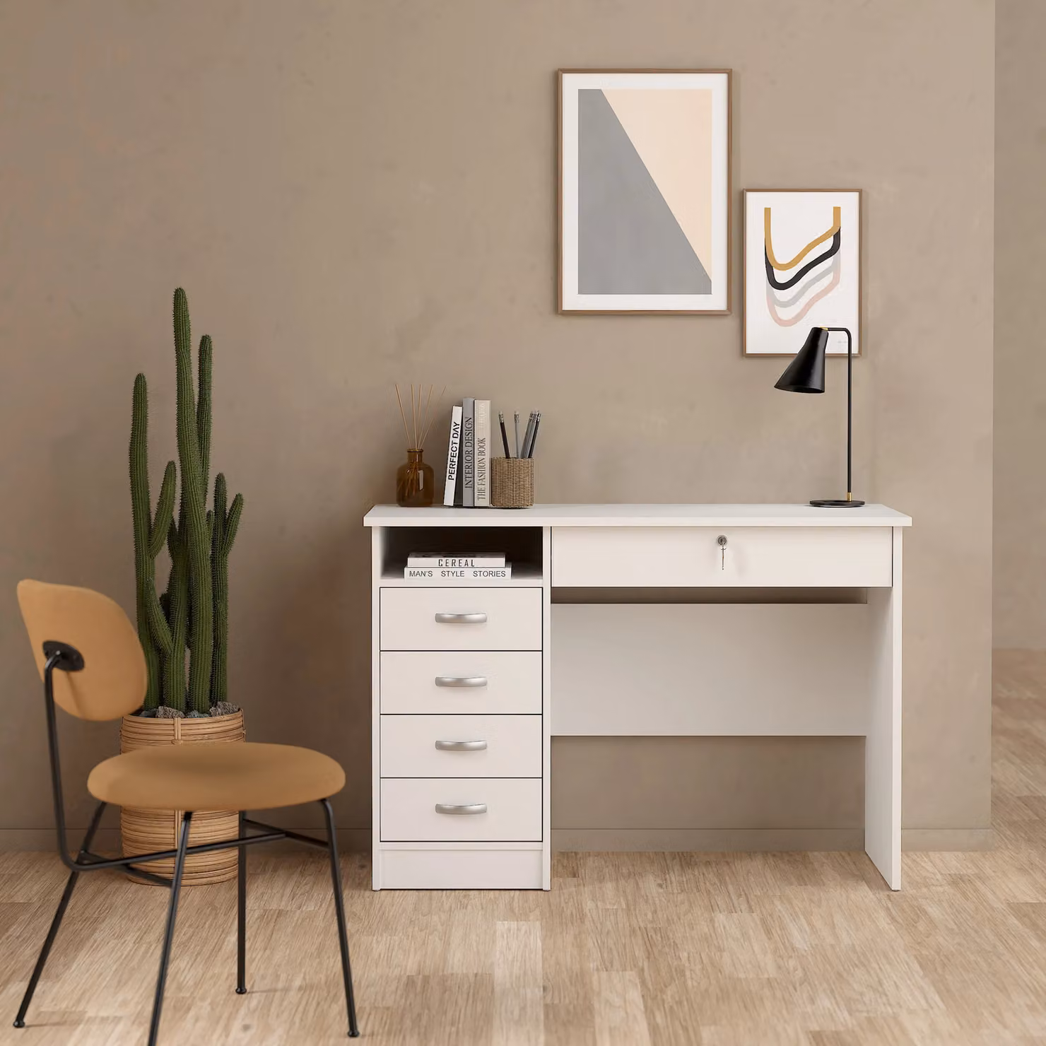 Furniture To Go Function Plus Modern Computer Desk with 5 Drawers in White – 2