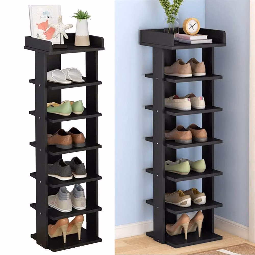 KORVIXA 7 Tier Corner Wooden Shoe Rack Storage Shelf in Black, W/D/H: 100 x 100 x 100 cm – 3