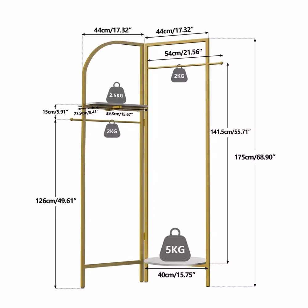 KORVIXA Modern Glossy Gold Metal Clothes Rail with Dual Hook and Rail Matrix – 2