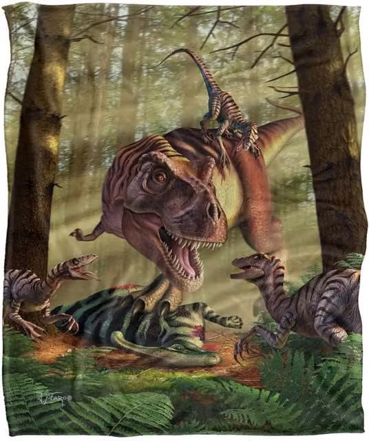 JQ Licensing Jlo T-Rex and Raptor Dinosaur Fight Super Soft Microfibre Throw Blanket, Multicolour, W: 152 cm, D: 127 cm – 6