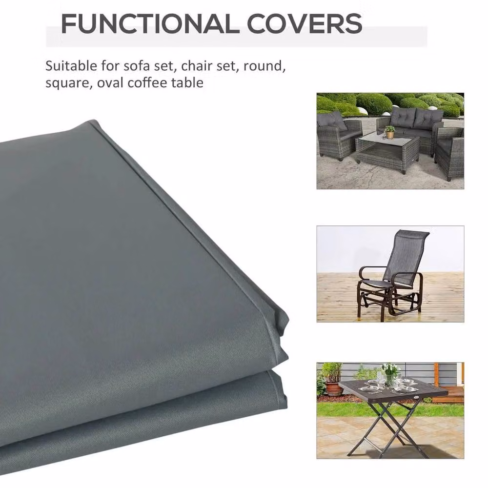 FLAVORA Grey Water-Repellent Polyester Bistro Set Cover for Rattan Rectangular Patio Furniture – 2