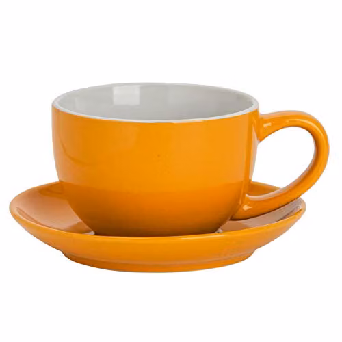 Argon Tableware Yellow Stoneware Cappuccino Cup and Saucer Set, 250ml – 1