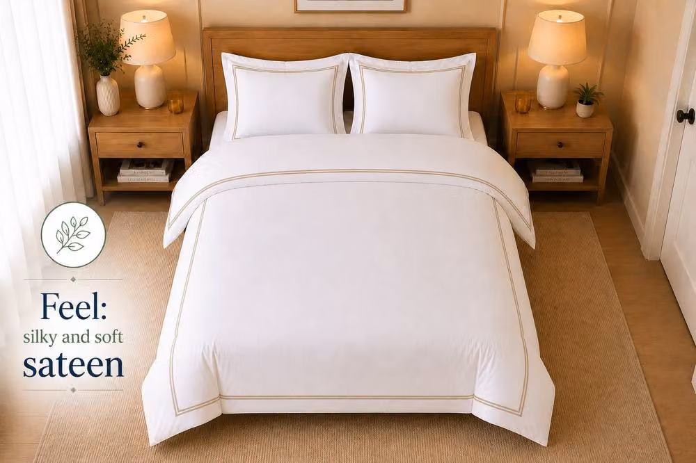 Pamposh 500 Thread Count Egyptian Cotton Mako Satin Duvet Cover Set in White, Size: 180 x 200 cm – 4