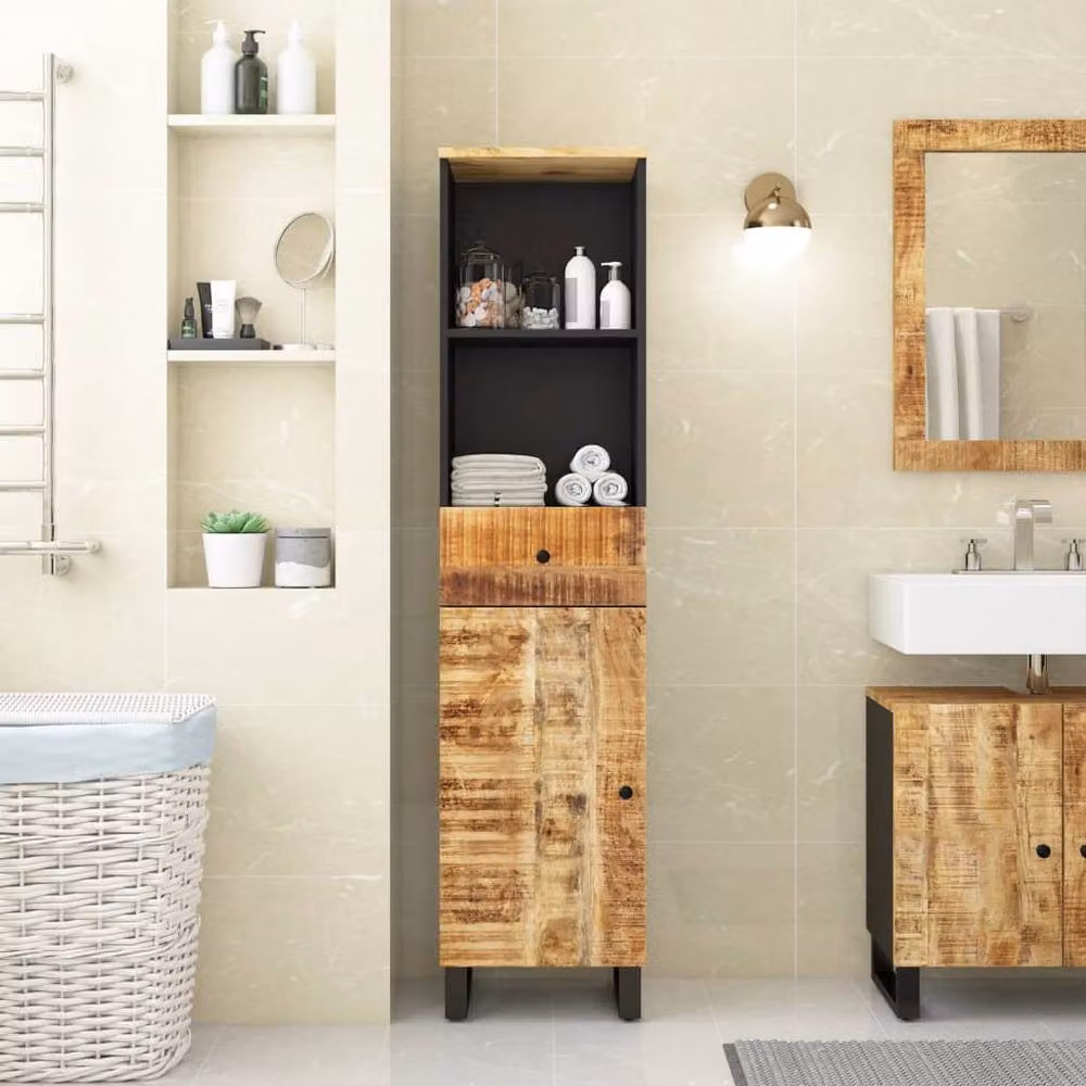 Berkfield Home Brown Mango Wood Bathroom Cabinet, W/D/H: 38 x 33 x 160 cm – 2