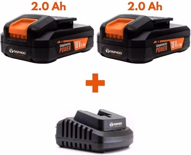 Daewoo U-FORCE 2 x 2.0Ah 18V Battery and Charger Set in Black and Orange