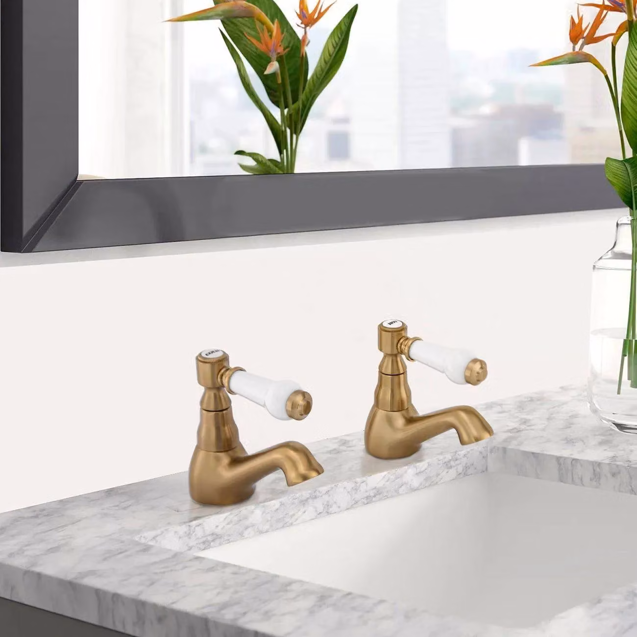 BATHWEST Brushed Brass Twin Lever Basin Mixer Taps, Gold – 2
