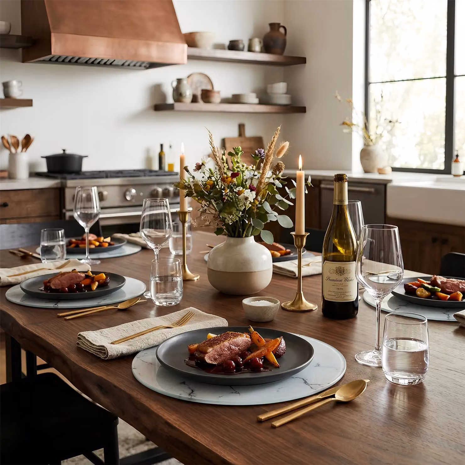 Harbour Housewares Set of 6 Round Glass Placemats in White Marble Effect, Diameter: 30 cm – 5