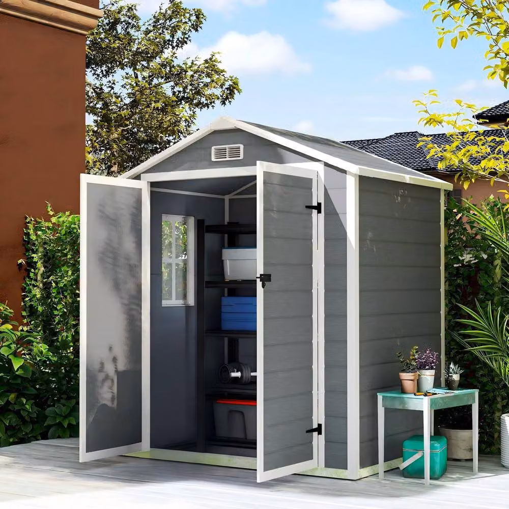 STILVORA Grey Garden Storage Shed with Lockable Double Doors and Gable Roof – 2