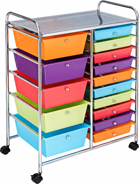 Costway 15 Drawer Rolling Storage Cart in Silver and Multicolour