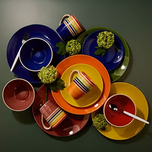Emsa 24 Piece Multicolour Striped Stoneware Dinner Service Set – 3