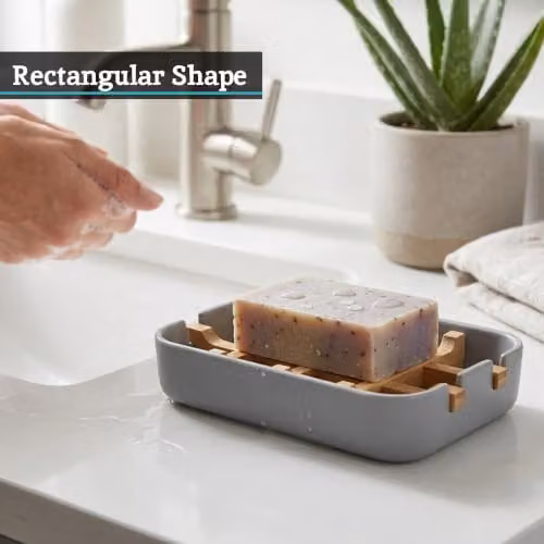 Orsina Grey Bamboo Soap Dish with Drainage and Removable Insert – 5