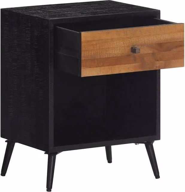 Berkfield Home Mid Century Wall Mounted Bedside Cabinet in Black Solid Teak Wood W/D/H: 40 x 30 x 50 cm