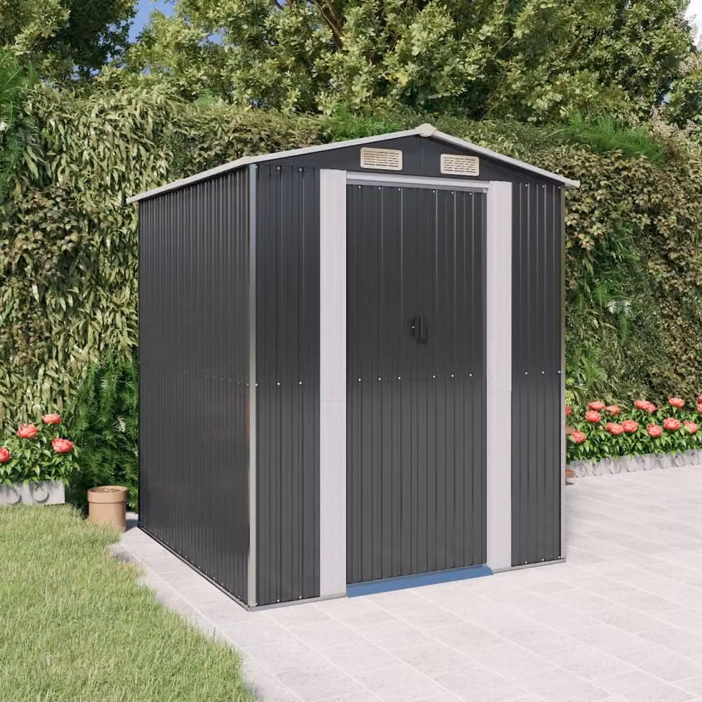 Berkfield Home Anthracite Galvanised Steel Garden Shed in Dark Grey W/D/H: 192 x 191 x 223 cm – 2
