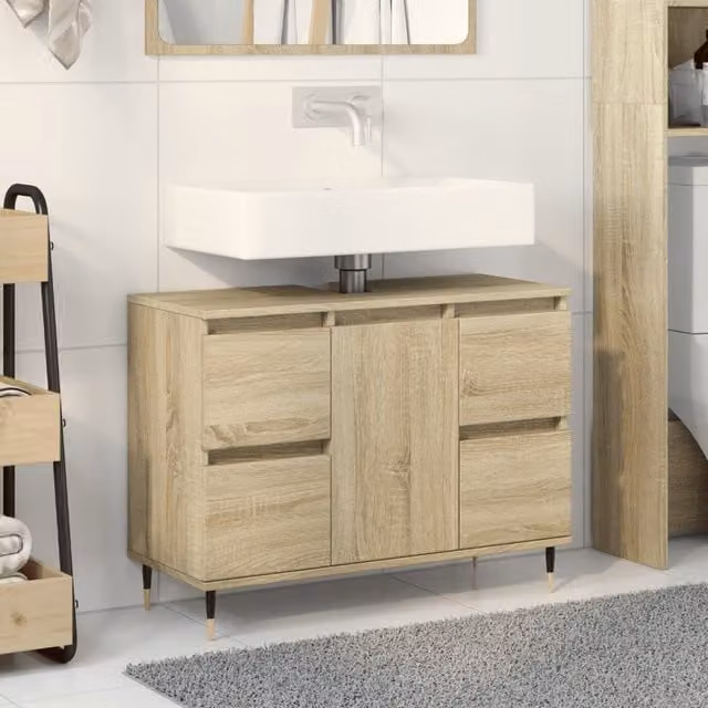Berkfield Home Sonoma Oak Bathroom Cabinet in Brown, W/D/H: 80 x 33 x 60 cm
