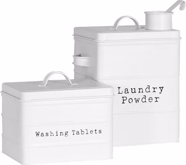 Harbour Homewares 2 Piece Vintage Metal Utility Canister Set in White