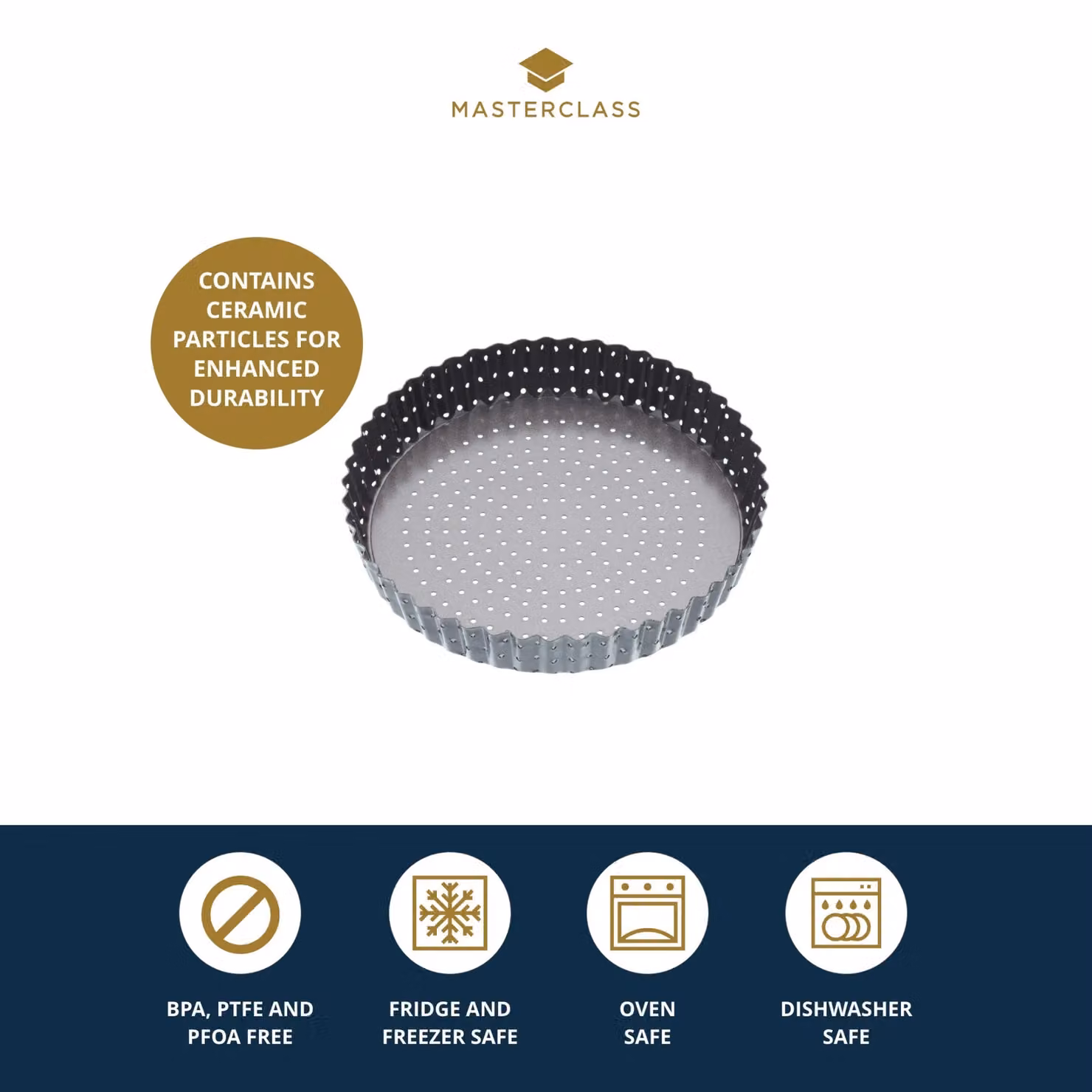 MasterClass Crusty Bake Non-stick Fluted Round Tart Tin, Black, W/D/H: 20 x 20 x 3 cm – 4