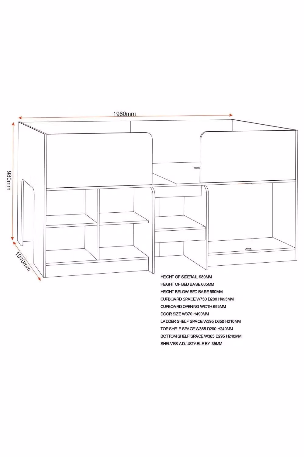 Seconique Orlando Elevated Single Bed in Grey with Side Compartments, W/D/H: 196 x 90 x 104 cm – 2