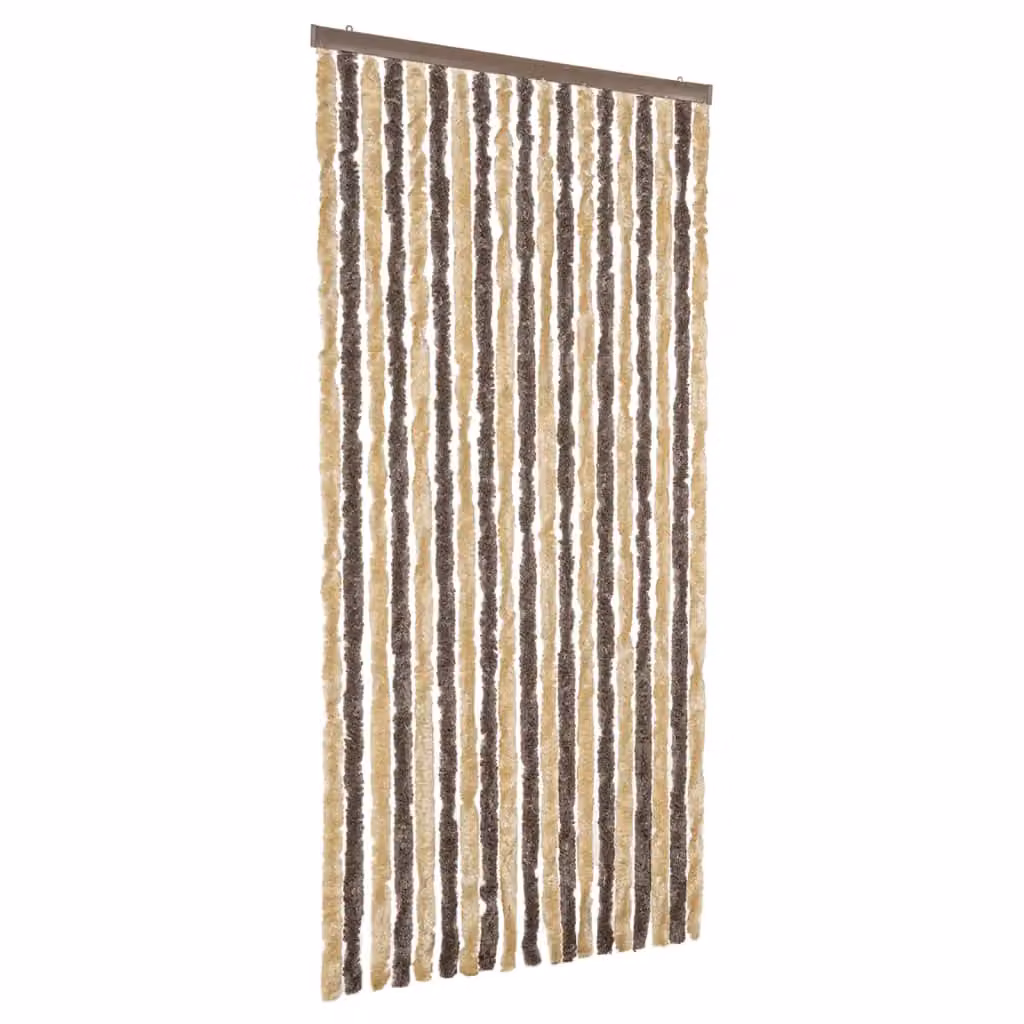 Berkfield Home Chenille Fly Curtain in Dark Brown and Beige, W: 56 cm, H: 200 cm – 2