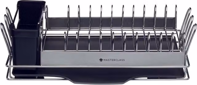 MasterClass Small Stainless Steel Dish Drainer Rack with Cutlery Holder, Silver/Black, W: 41 cm, D: 22 cm, H: 13 cm – 5