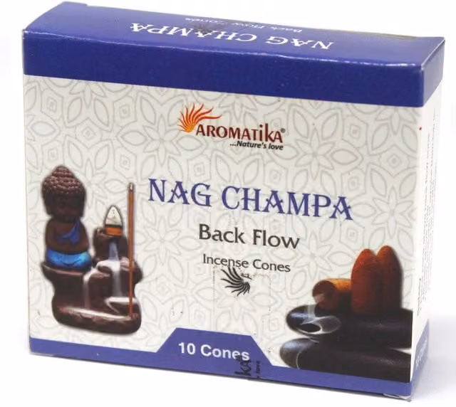 Aromatica Nag Champa Backflow Incense Cones in Blue with Natural Floral and Oriental Scents