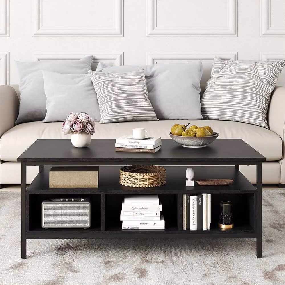 KORVIXA Industrial 3-Tier Square Coffee Table in Black, W/D: 100 x 100 cm – 4