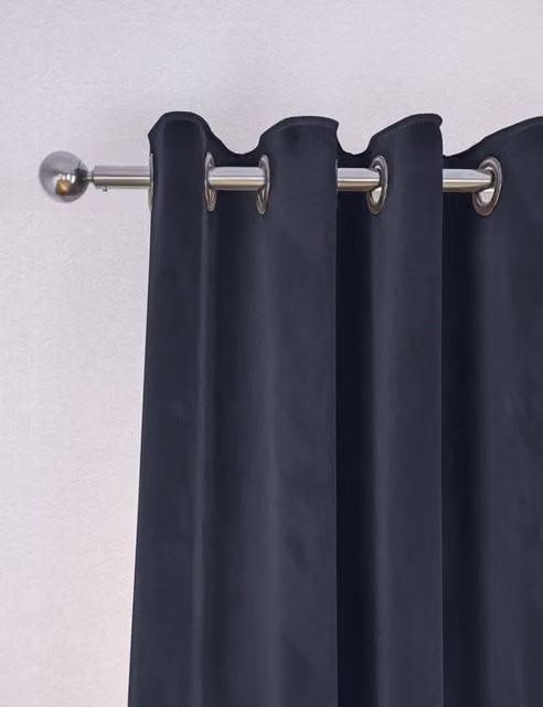 M&S Navy Blue Velvet Thermal Insulating Eyelet Curtains