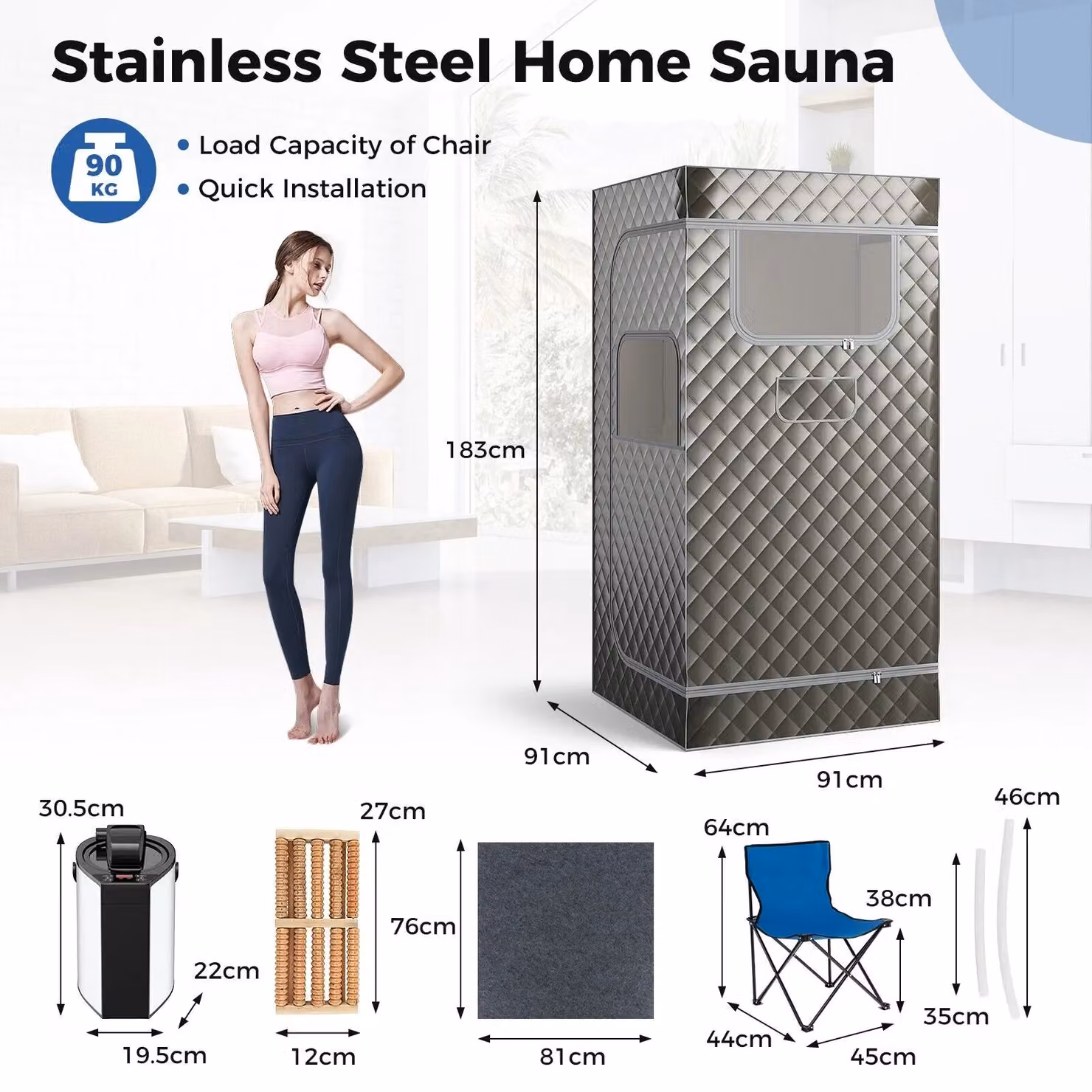 Costway Portable Full Body Steam Sauna Box with 3L Steam Generator in Grey – 2