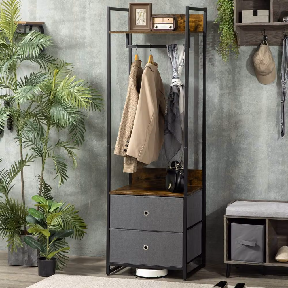 STILVORA Industrial Single Wardrobe with 2 Drawers and Garment Rail in Multicolour – 3